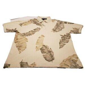 Nautica Mens XL Hawaiian Leaves Cotton Polo Shirt Short Sleeves Excellent